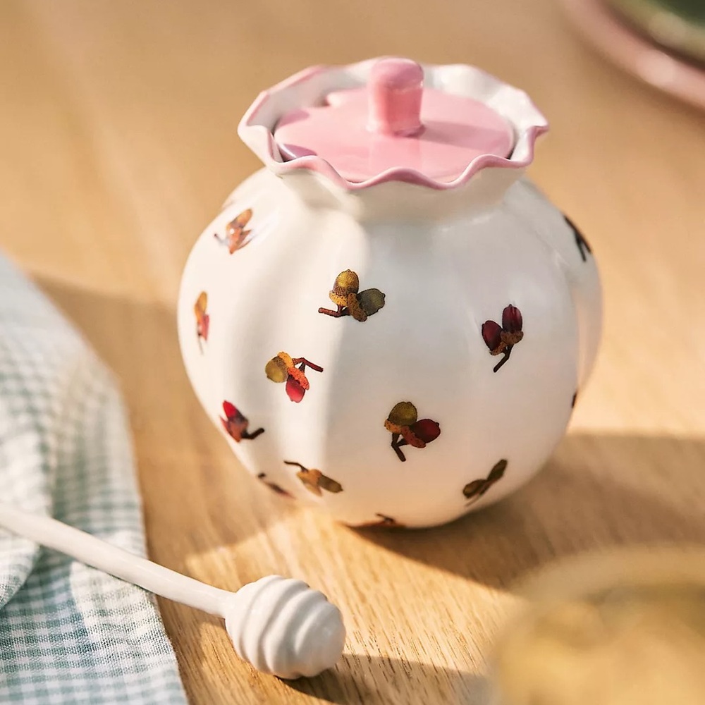 NWT Anthropologie Georgia Hand painted Decaled Stoneware Honey Pot